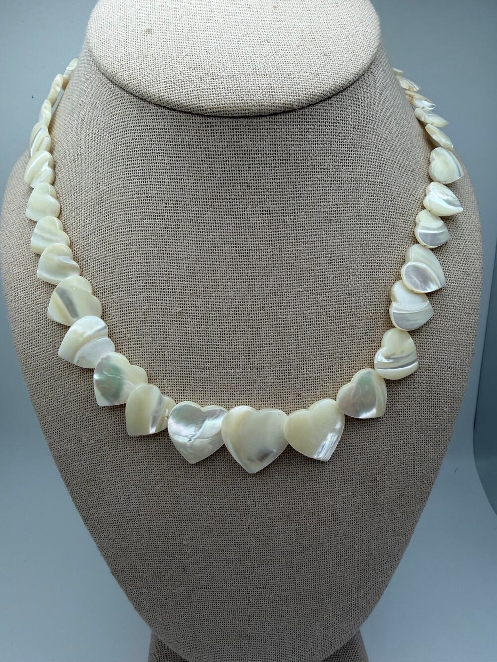 mother-of-pearl (MOP) graduated heart-shaped bead necklace